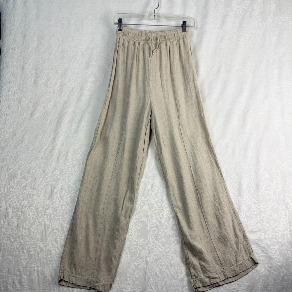 EFIL Fashion Women 26 Beige Linen Wide Leg Pants High Rise Boho Quiet Luxury